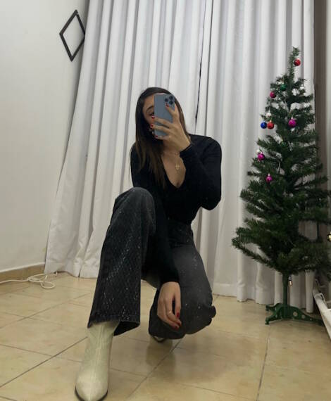 Taş Detaylı Yüksek Bel Boru Paça Koyu Mavi Jean Pantolon - 1