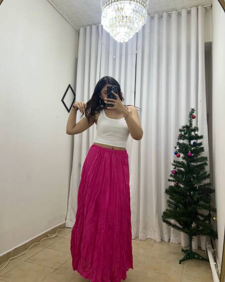 Pembe Kırışık Etek - 1