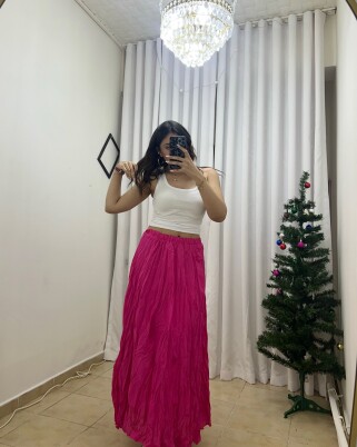 Pembe Kırışık Etek - 2