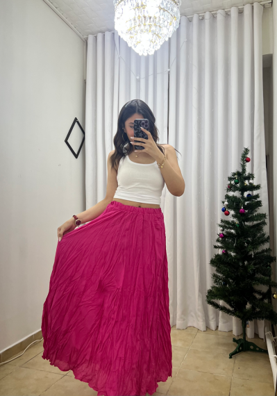 Pembe Kırışık Etek - 3